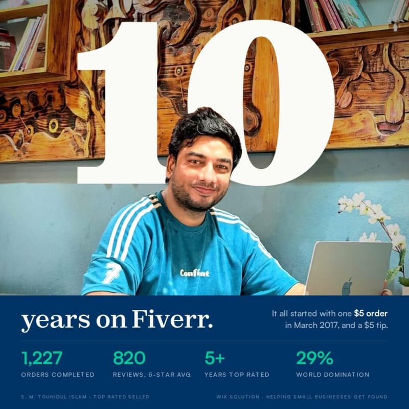 S M Touhidul Islam celebrating 10 years on Fiverr as a Top Rated Seller