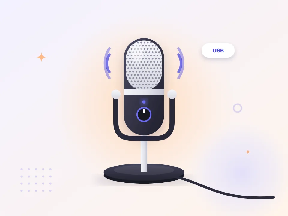 Fifine K678 USB microphone on a desk stand (illustration)
