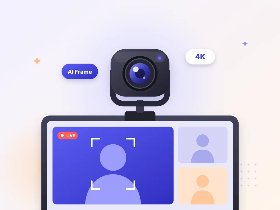 Insta360 AI webcam on a monitor during a video call (illustration)